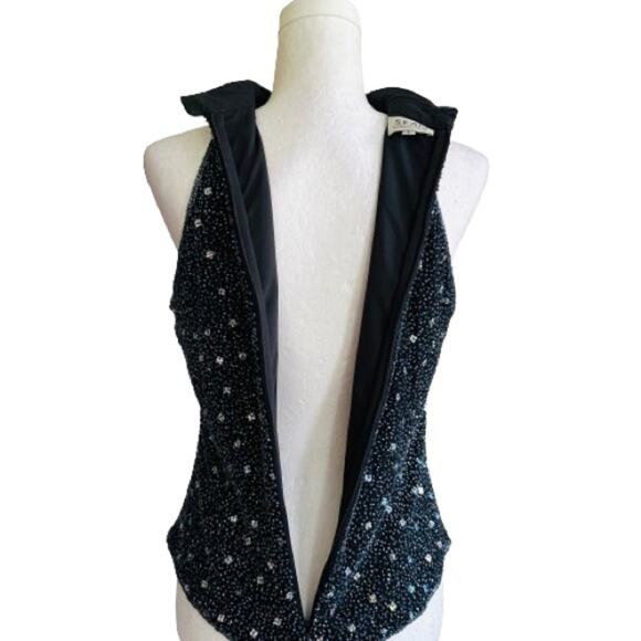 Sean Black Blue Beaded Silk High Neck Sleeveless Evening Formal Top Large NEW - Picture 7 of 15